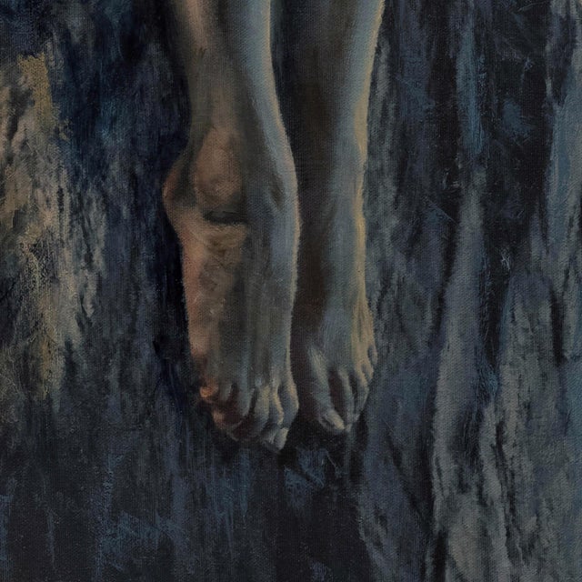 Early 21st Century Pedestal by Dave Seeley | Oil on Canvas on Panel Figure seated on a rocky pedestal above clouds. For Sale - Image 5 of 5