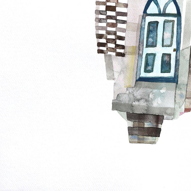 Old Town - Original Pastel Colored Urban Landscape Watercolor Painting on Paper by Maria C Bernhardsson For Sale In Los Angeles - Image 6 of 7