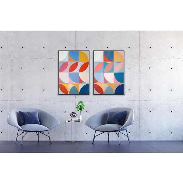 Paper 2026, Order Follows Repetition, Bauhaus Patterns Sequence in Vivid Tones, Large Painting Diptych by Natalia Roman For Sale - Image 7 of 10