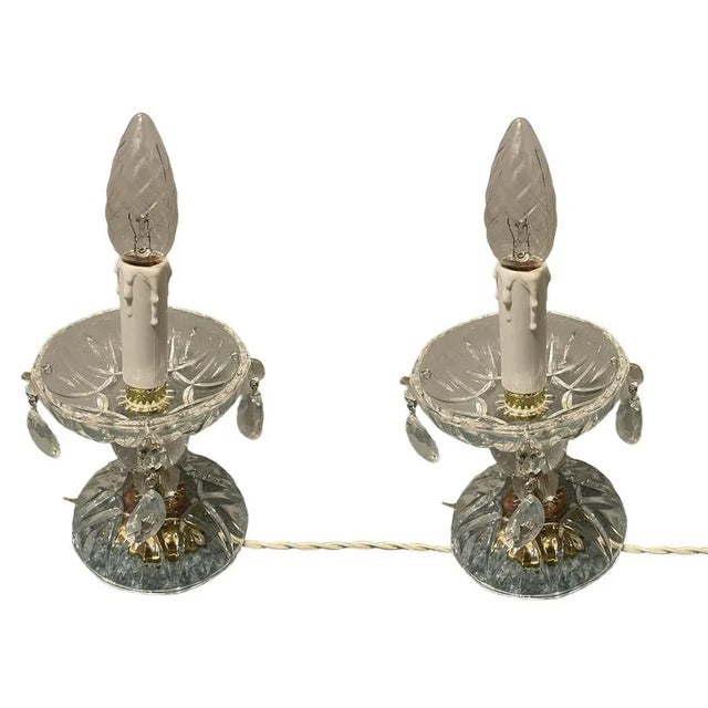 Crystal Glass Table lamps Set of 2. Height 20 cm Width 12 cm Depth 12 cm Features 1 light Requires E14 light bulb New...