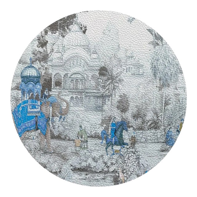 Nicolette Mayer India Scene Cornflower Blue 16" Round Pebble Placemats, Set of 4 For Sale