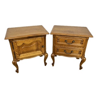 Vintage French Bedside Tables in Oak, Set of 2 For Sale