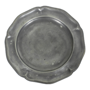 Antique Pewter Plate 10.5” Tray or Dish Drinks, Food Styling, Photography Prop, Patina Scalloped Wavy Edge Silver Wall Plate Country Kitchen