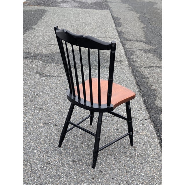 Hitchcock Vintage L. Hitchcock Rustic Country Farmhouse Stenciled Windsor Dining Chair in Black and Maple For Sale - Image 4 of 7