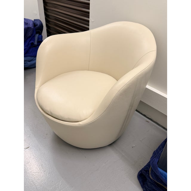 DWR Leather Lína Swivel Chair For Sale - Image 9 of 10