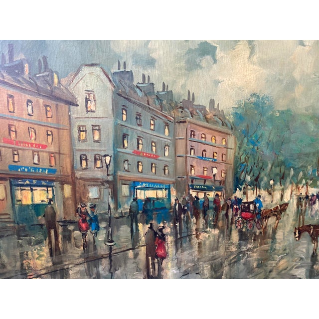 Paint Large Vintage Paris France Street Scene Painting, Signed For Sale - Image 7 of 13