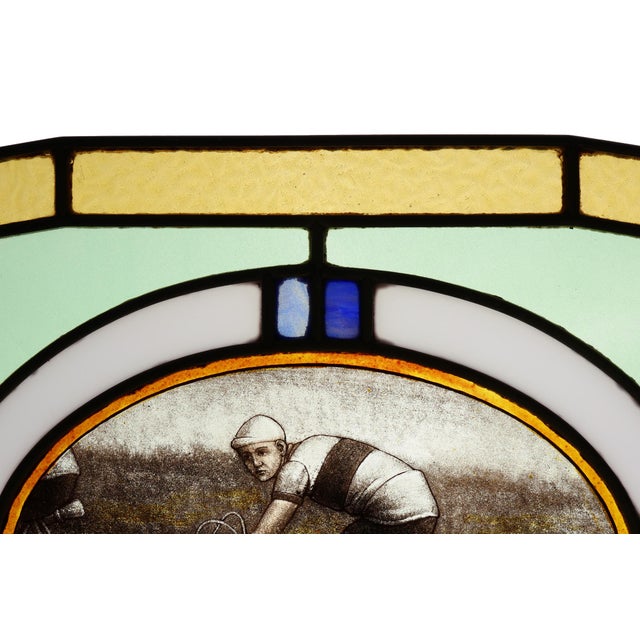 Art Deco Stained Glass Panel Depicting Cyclists in Motion, Belgium, 1910s For Sale - Image 4 of 11