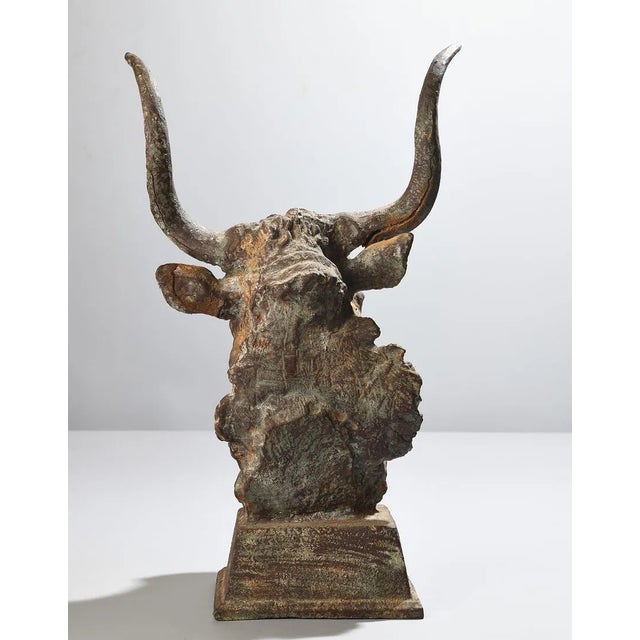 Metal Early 20th Century Cast-Iron Architectural Bull Sculpture, 21"h For Sale - Image 7 of 10