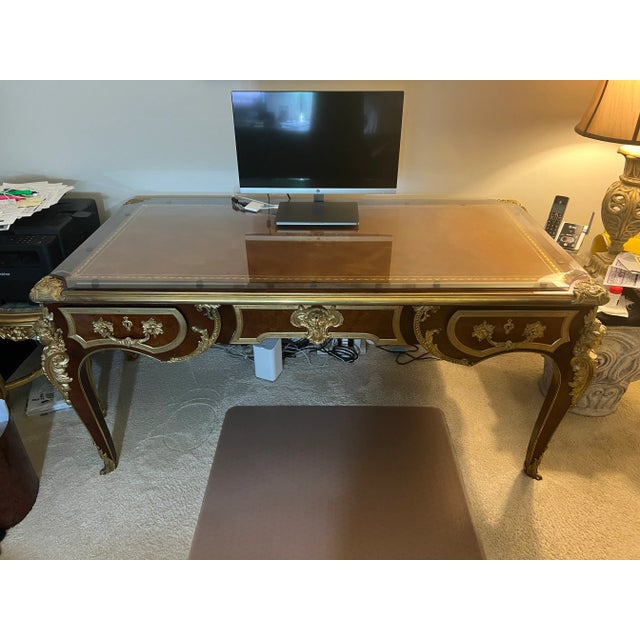 Orginall Louis XV Platt Desk 19th Century, Three Drawer Bureau Circa 1890 Style, Mid-Size Prime Minster Figural and...