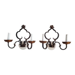 Vintage Italian Gilt Metal & Wrought Iron Wall Sconces-A Pair For Sale