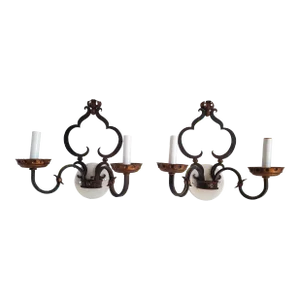 Vintage Italian Gilt Metal & Wrought Iron Wall Sconces-A Pair