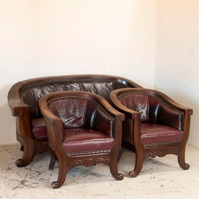 Vintage Leather Sofa and Arm Chairs Set of 3 Chairish