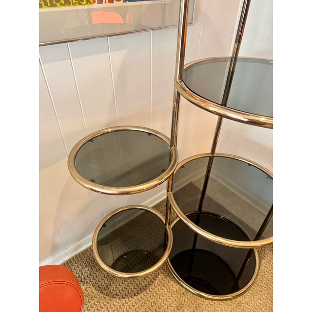 Milo Baughman A Vintage Milo Baughman Style 7 Tiered Brass & Smoked Glass Articulating Etagere, Circa 1970s For Sale - Image 4 of 12