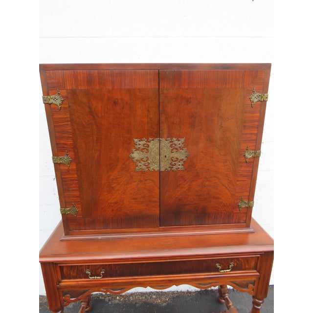 Chippendale Early 1920s Tall China Cabinet Cupboard With Brass Accent 6453 For Sale - Image 4 of 18