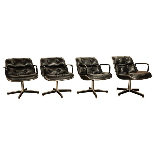 1960s Set of 4 Mid Century Modern Charles Pollock Knoll Black Leather Executive Chairs, 1963 For Sale - Image 5 of 17