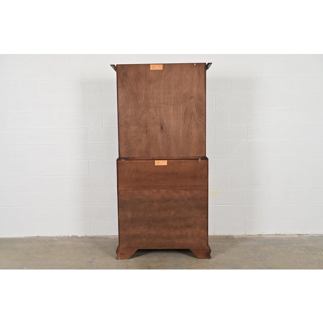 Henkel Harris Georgian Solid Cherry Wood Drop Front Secretary Desk With Bookcase Hutch, 1970s For Sale - Image 11 of 12