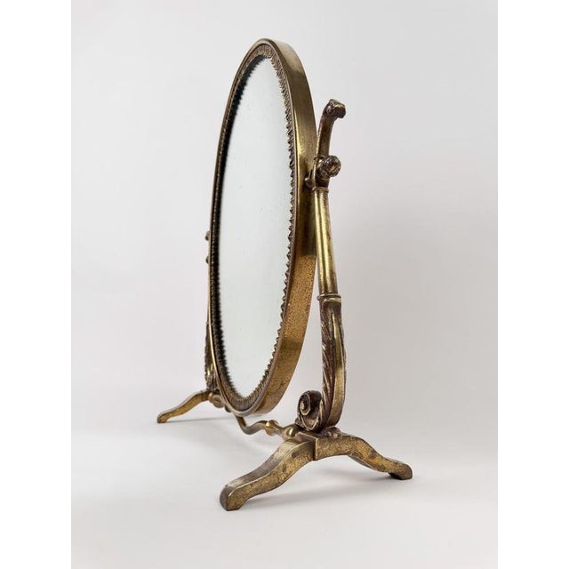 Metal Mid-Century Italian Neoclassical Oval Cast Brass Vanity Mirror, 1950s For Sale - Image 7 of 18