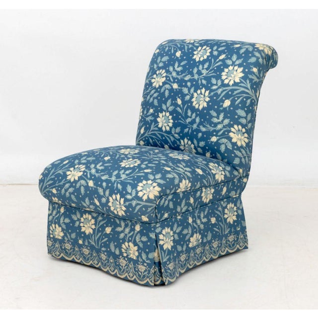 Blue Floral Print Upholstered Chair & Ottoman For Sale In New York - Image 6 of 12