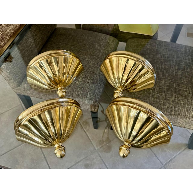 Set 4 Brass Scallop Shell Uplight Wall Sconces For Sale - Image 10 of 17