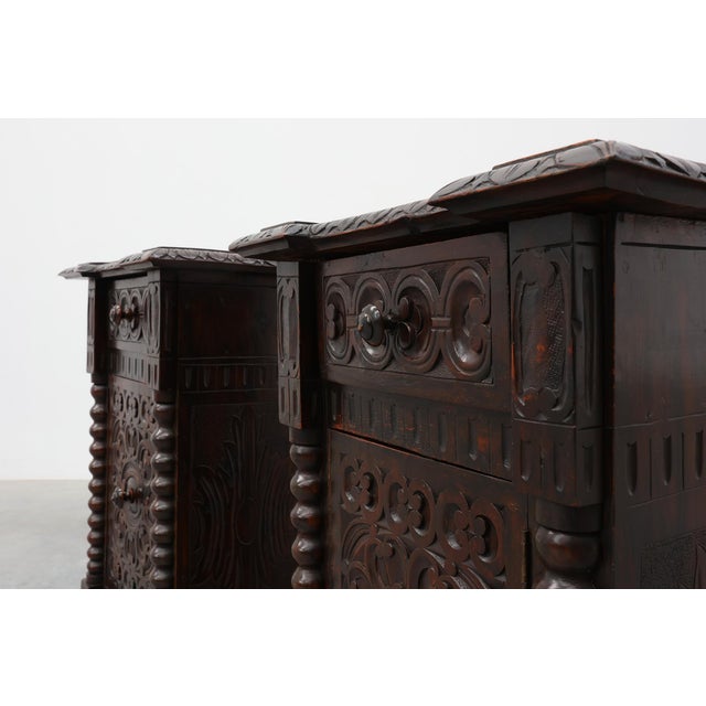 Wood Oak Breton Carved Bedside Cabinets, France, 1890s, Set of 2 For Sale - Image 7 of 15