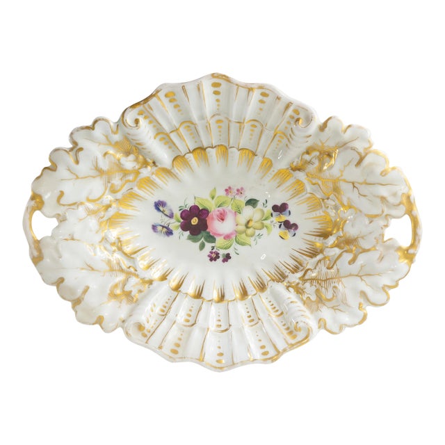 19th Century German Kpm Porcelain Molded Bowl or Dish With Floral Painting For Sale