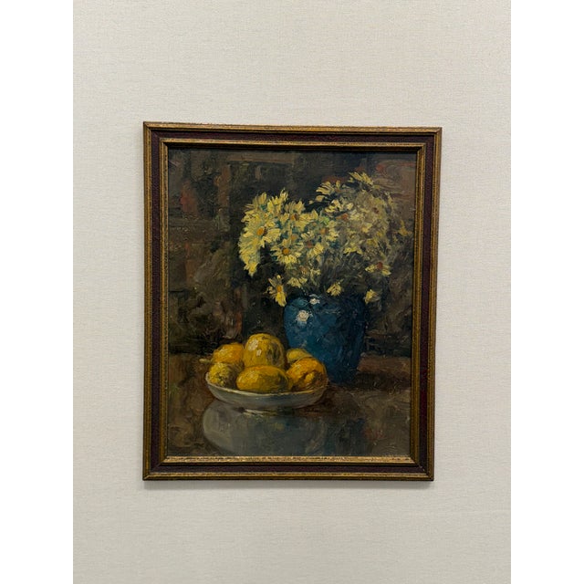 Textile Oil on Canvas 'Flowers With Lemons' For Sale - Image 7 of 7