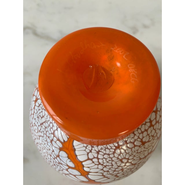 2000s Mottled Orange and White Studio Glass Orb Vase by Mark Woodham Chairish