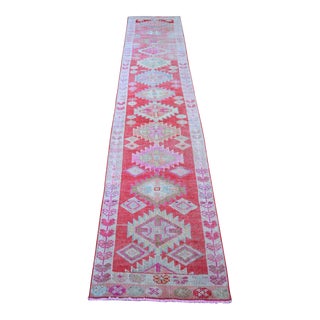 1970s Pink Kurdish Herki Hand-Knotted Distressed Runner For Sale