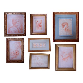 18th Century Sanguine Drawings, Framed - Set of 7 For Sale