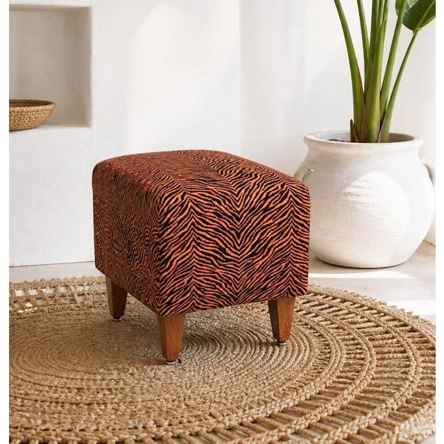 Vintage Animalier Poufs with Wood Legs, 1970s, Set of 4, in Flawless conditions. Designed 1970 to 1979