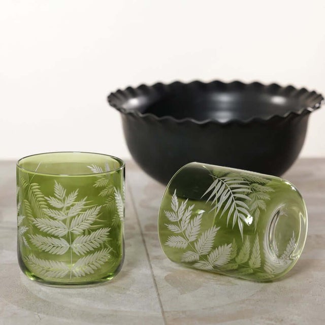 Kenneth Ludwig Chicago Fern Leaf Rock Glass, Set of 6 For Sale - Image 4 of 4