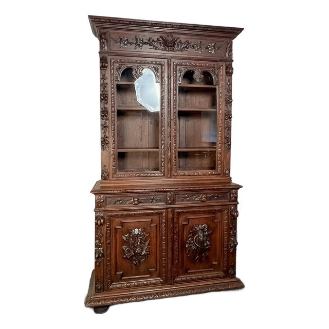 Antique French Normandy Solid Oak Hutch, Early 20th Century For Sale