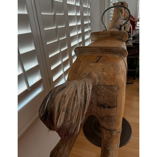 Brown Late 19th-Century American Carved Wood Carousel Horse on Cast Iron Stand For Sale - Image 8 of 9