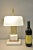Vintage Mid Century Modern/Art Deco White Marble & Brass Bankers Desk Lamp w/ Glass Shade. Circa Late 20th Century....