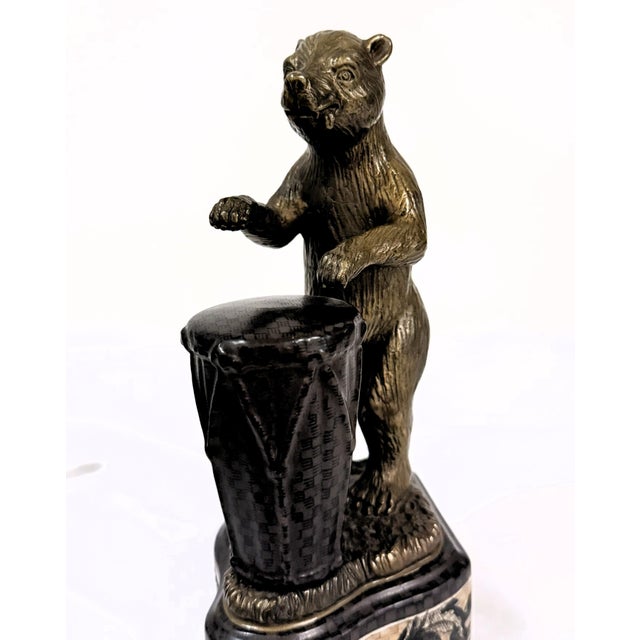 Vintage Castilian Bronze Animal Band Sculptures - Playing Guitar and Drum (Model 3036-34a) - A Matched Pair For Sale - Image 4 of 16