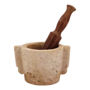 Antique 18th Century Marble Mortar and Wooden Pestle - Two Pieces