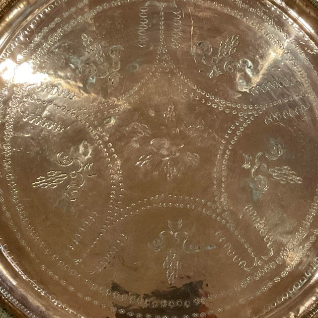 Large Late 20th Century Turkish Cooper Tray Stamped Engraved For Sale - Image 9 of 12