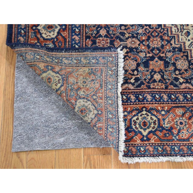 Persian 1910 Antique Persian Senneh Navy Blue Fish Design Rug For Sale - Image 3 of 7