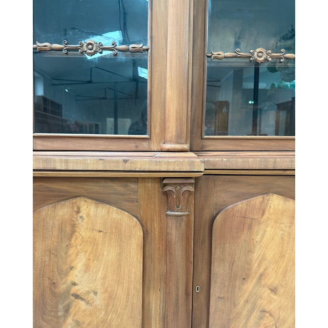 Large English Bookcase in Walnut and Mahogany For Sale - Image 12 of 18