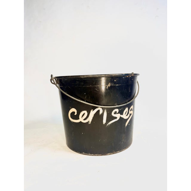 Farmhouse Vintage French Country Style Metal Bucket - "Cerises" For Sale - Image 3 of 8