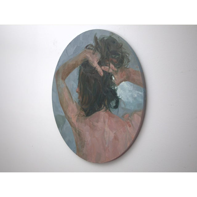 Contemporary Transition #9 by Elena Burykina | Oil Painting of a woman with long hair seen from behind For Sale - Image 3 of 3
