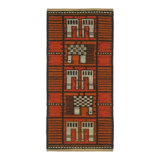 Vintage Swedish Rya Runner in Rust With White Geometric Pattern - Rug & Kilim For Sale