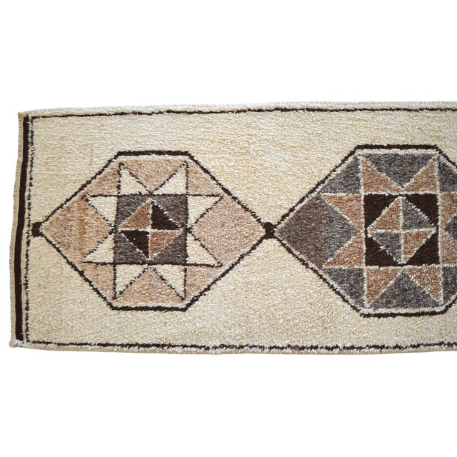 Hand-Knotted Kurdish Runner Rug . Boucherouite Style Wide Runner Rug Herki - No Dyes - 3′3″ × 12′8″ For Sale - Image 6 of 13