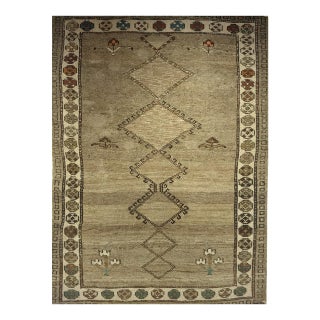 Vintage Kurdish Bidjar Tribal Rug, Hand-Knotted Wool, Geometric Pattern, Straw & Ivory, 4x5 For Sale