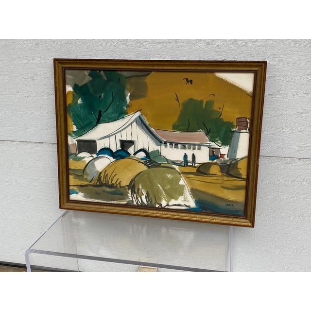 Saffron Nils Eric Oback Gouache & Watercolor Landscape For Sale - Image 8 of 8