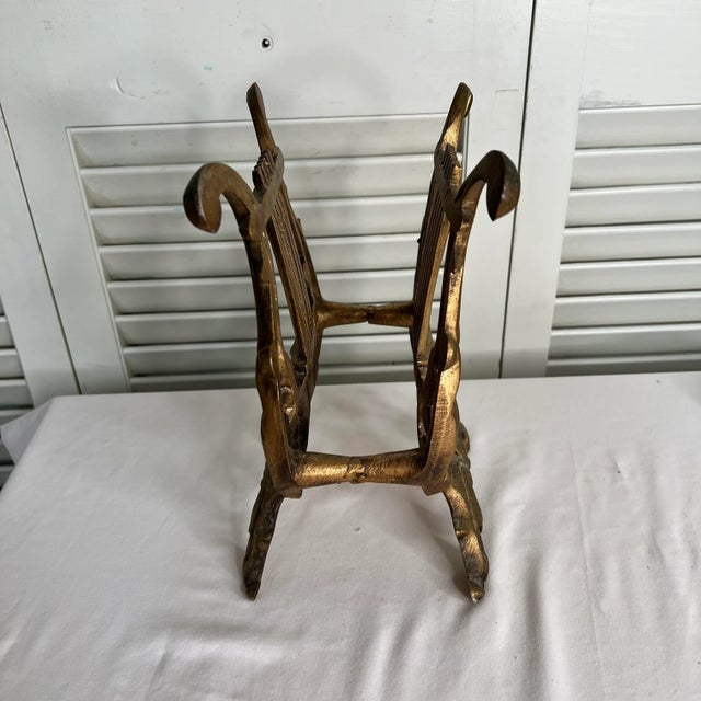 Vintage Gilt Metal Music Lyre Mail Holder or Magazine Rack For Sale - Image 6 of 7
