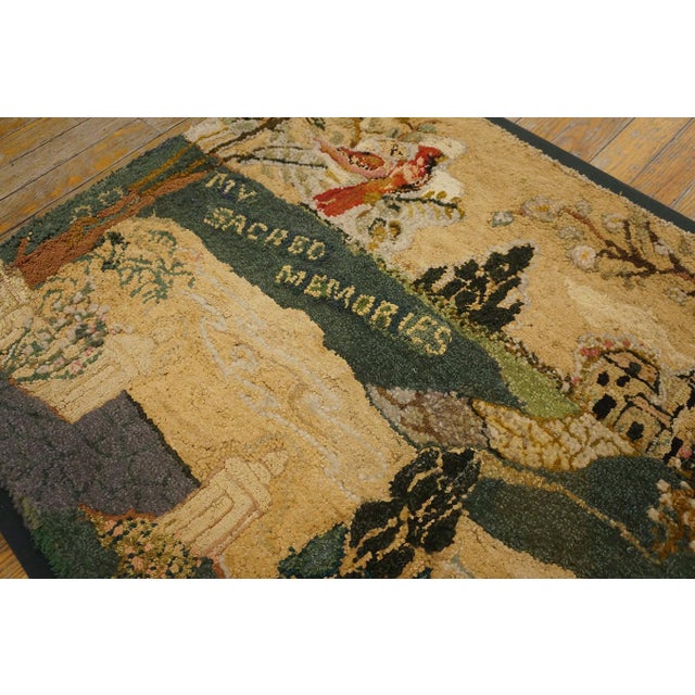 1930s Multicolor Scene Pictoral Folk Art Antique American Hooked Hand Knotted Rug 2'3" X 3'2" Wool Carpet For Sale - Image 9 of 10