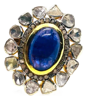 Bochic “Orient” Vintage Rose Cut Diamond & Tanzanite Ring Set 18K Gold & Silver