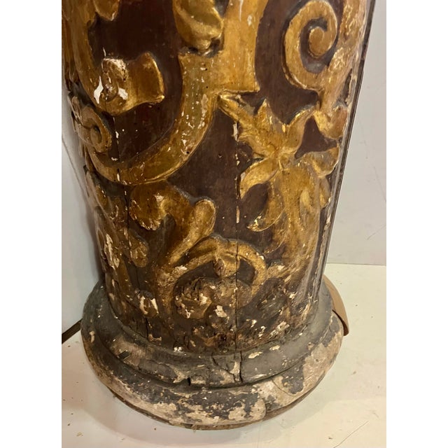 1840 Antique Ornate French Wooden Pedestal Column With Gold Highlights For Sale - Image 10 of 12