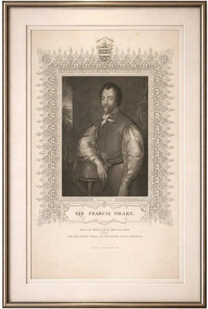 Antique Portrait of Sir Francis Drake Tallis, 1850